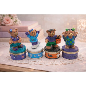 Vintage Bear Trinket Boxes Lot of 4 Claire’s Style Jewelry Box Set Cute